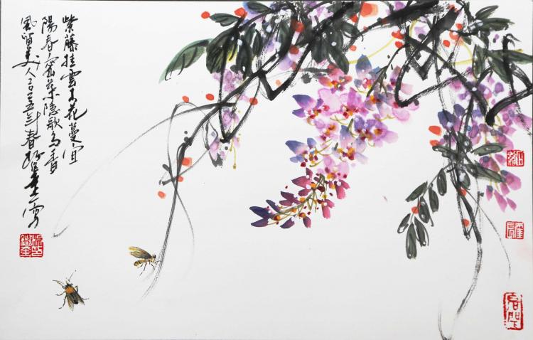 草虫花卉小品   尺寸：50厘米*30厘米
